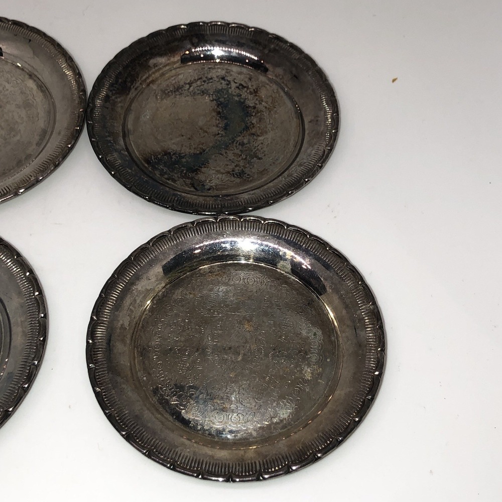 4x Mini Silver Plated Etched Plate Tray 4" Made In Sweden Trinket Dish - Picture 3 of 6